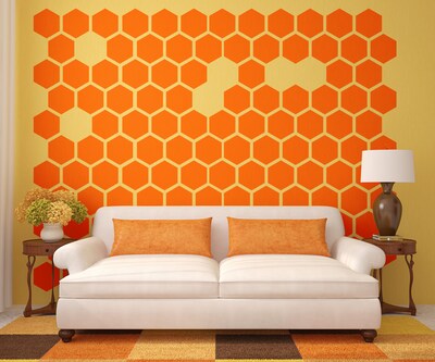 Mid Century Wall Decals, Modern Honeycomb Decal, Geometric Hexagon Wall Decal, Modern Wall Decor, Bee Hive Wall Pattern, Retro Wall Decal - image4